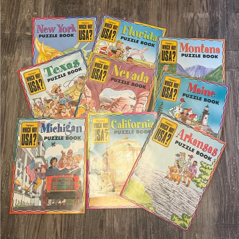 Highlights Which Way USA Magazine State Activity Puzzle Books Lot Of 9